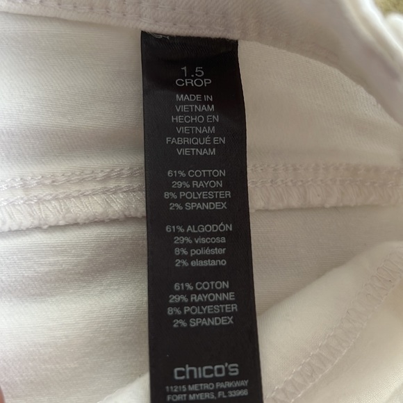 Chico’s So Slimming Girlfriend Crop patchwork white jeans‎ size 1.5/10 - Picture 9 of 14